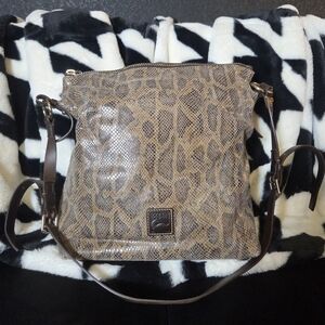 Dooney & Bourke Brown Leather Snake Skin printed Large Hobo Shoulder Bag